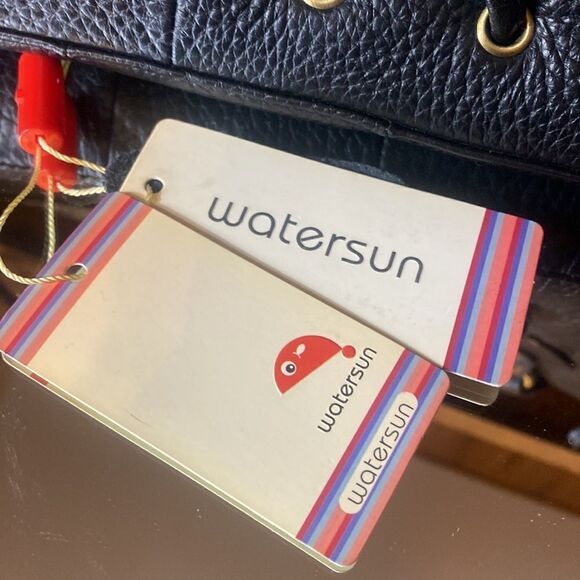 Watersun Australia nwt black leather tote laced up w gold hardware edgy moto - Picture 3 of 9